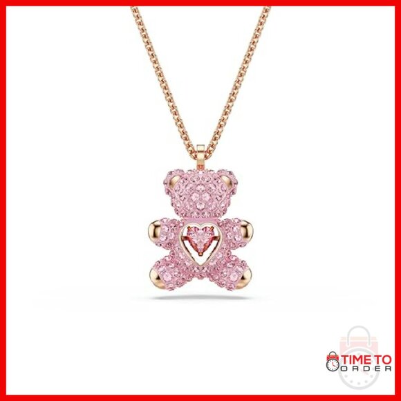 Rose Gold-Tone Crystal Teddy Bear Pendant Necklace, 16.88 Inches - Picture 2 of 8